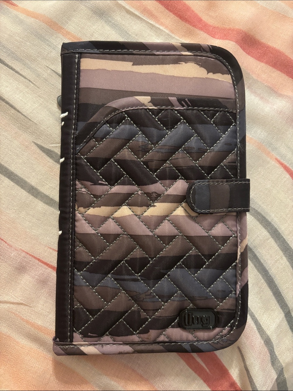 lug Quilted passport Wallet in black and Taupe Camo
